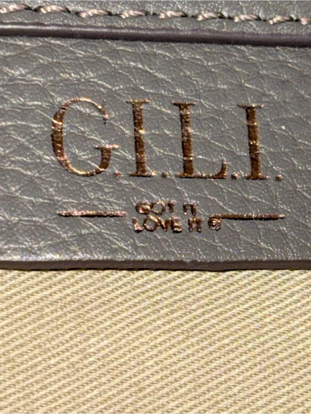 G.I.L.I. Genuine Leather Stirrup Fringe Hobo Shoulder Bag Gray Gold Hardware